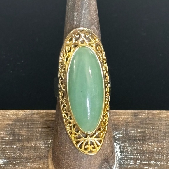 Jade gold over 925 large ring size 6.75 - Picture 1 of 12